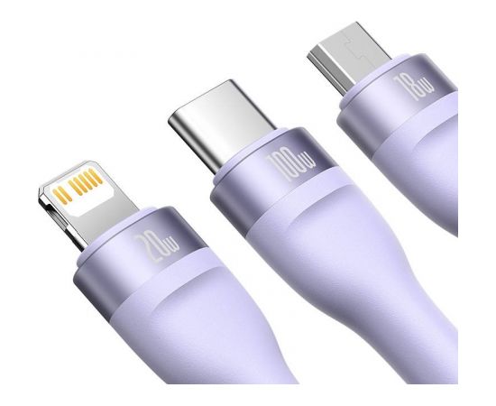 3in1 USB cable Baseus Flash Series 2, USB-C + micro USB + Lightning, 100W, 1.2m (purple)