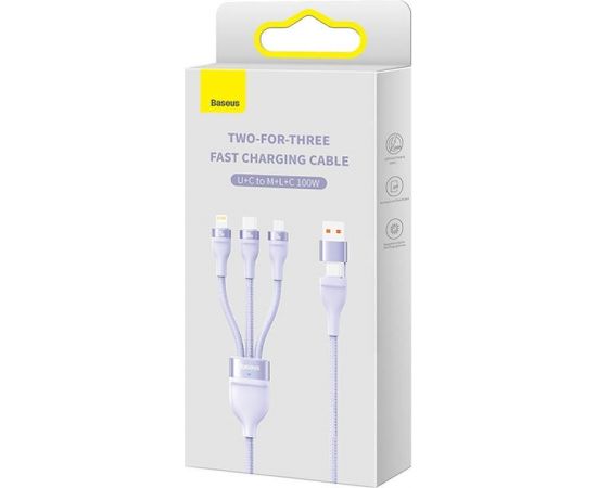 3in1 USB cable Baseus Flash Series 2, USB-C + micro USB + Lightning, 100W, 1.2m (purple)