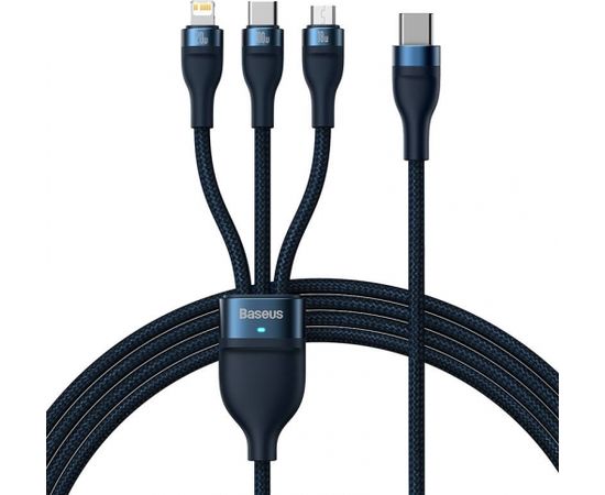 3in1 USB cable Baseus Flash Series 2, USB-C + micro USB + Lightning, 100W, 1.5m (blue)