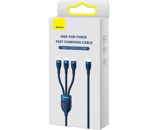 3in1 USB cable Baseus Flash Series 2, USB-C + micro USB + Lightning, 100W, 1.5m (blue)