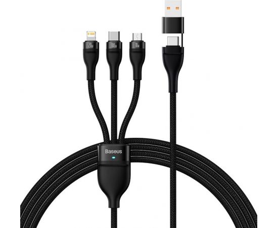3in1 USB cable Baseus Flash Series 2, USB-C + micro USB + Lightning, 100W, 1.2m (black)