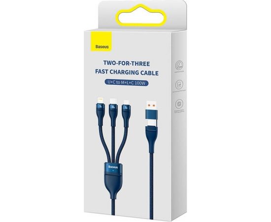 3in1 USB cable Baseus Flash Series 2, USB-C + micro USB + Lightning, 100W, 1.2m (blue)