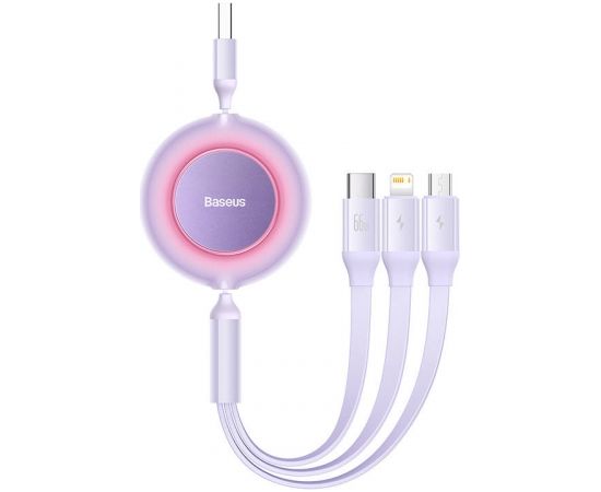 Baseus Bright Mirror 3, USB 3-in-1 cable for micro USB / USB-C / Lightning 66W / 2A 1.1m (Purple)