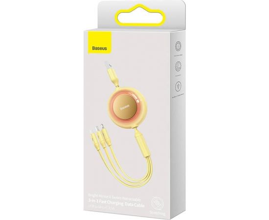 Baseus Bright Mirror 2, USB 3-in-1 cable for micro USB / USB-C / Lightning 3.5A 1.1m (Yellow)