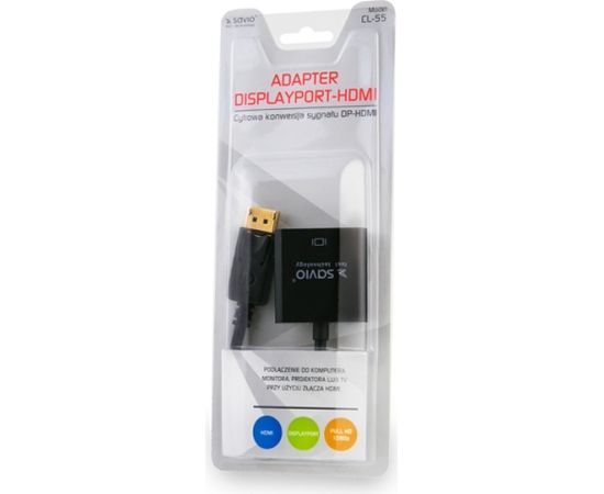 Savio CL-55 video cable adapter 0.2 m DisplayPort HDMI Type A (Standard) Black