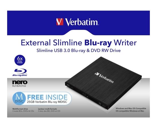 Napęd Verbatim Zewnętrzna nagrywarka Blu-ray Slimline USB 3.0 (43890)