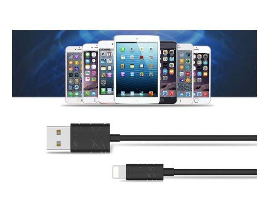 Usams U-GEE Universāls Silikona Apple Lightning (MD818ZM/A) USB Datu un uzlādes Kabelis 1m Melns