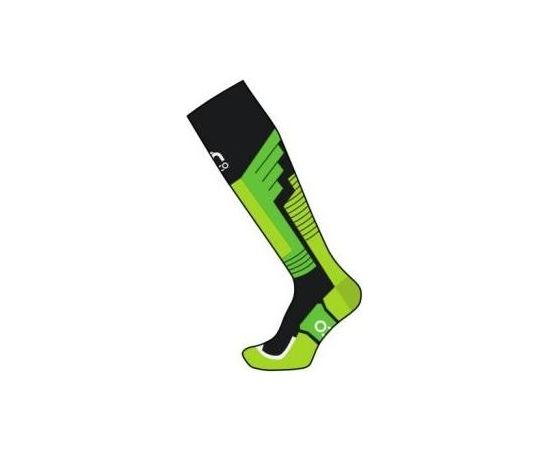 Mico Kids Medium Weight Performance Ski Sock / Melna / Zaļa / 24-26