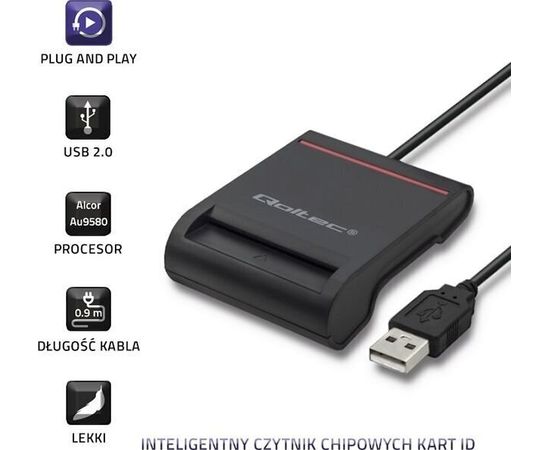 ID karšu lasītājs QOLTEC Smart chip ID card scanner USB 2.0 Plug&Play