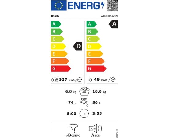 Bosch WDU8H542SN 10kg/6kg 1400rpm Veļas mašīna ar žāvētāju