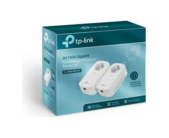 TP-LINK AV1300 Gigabit Passthrough Powerline Starter Kit TL-PA8010P KIT 1300 Mbit/s, Ethernet LAN (RJ-45) ports 1, No Wi-Fi, Extra socket