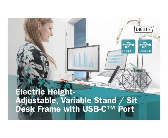 Digitus Electric Height Adjustable Desk, 72 - 121 cm, Maximum load weight 50 kg, Metal, White