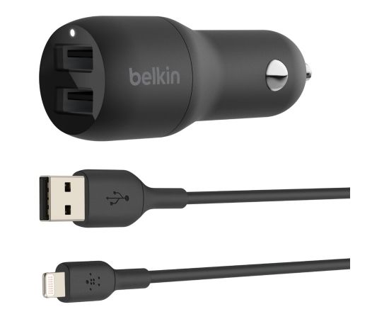 Belkin Dual USB-A Car Charger 24W + USB-A to Lightning Cable BOOST CHARGE Black