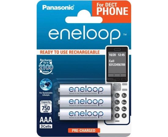 Panasonic rechargeable batteries  ENELOOP BK-4MCCE/3DE, 750 mAh, 2100 (3xAAA)