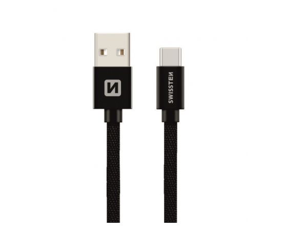 Swissten Textile Universāls Quick Charge 3.1 USB-C uz Lightning Datu un Uzlādes Kabelis 1.2m Melns