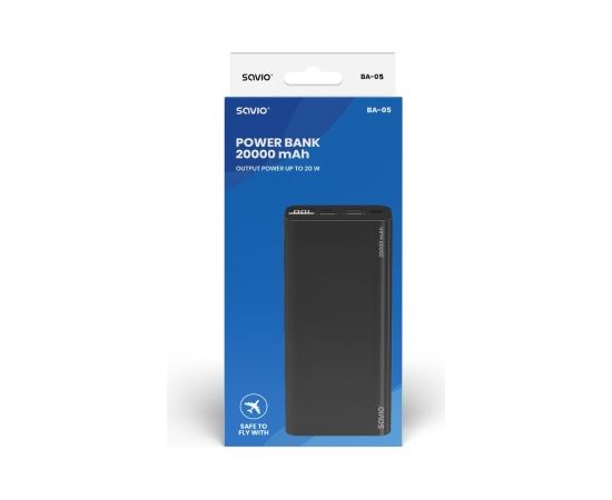 Power Bank 20000 mAh, black SAVIO BA-05