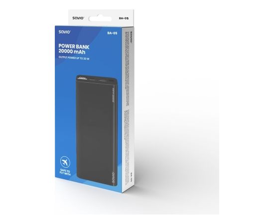 Power Bank 20000 mAh, black SAVIO BA-05