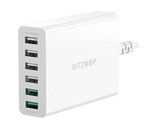 BlitzWolf BW-S15 Tīkla Lādētājs 6 x USB / 60W / 4.8A / Quick Charge 3.0 Balts