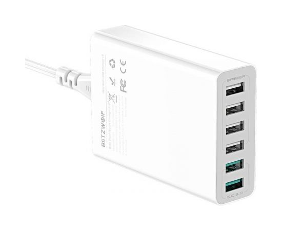 BlitzWolf BW-S15 Tīkla Lādētājs 6 x USB / 60W / 4.8A / Quick Charge 3.0 Balts