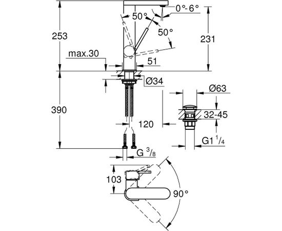 Grohe izlietnes maisītājs Plus L, ar push-open, grozāma iztece, hroms