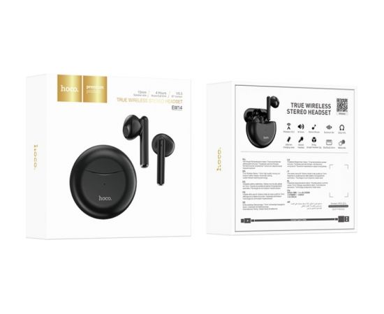 Hoco EW14 Sporta & Mūzikas Super-Fit TWS Bluetooth 5.0 Stereo Metāla Austiņas ar HD Mic Melna