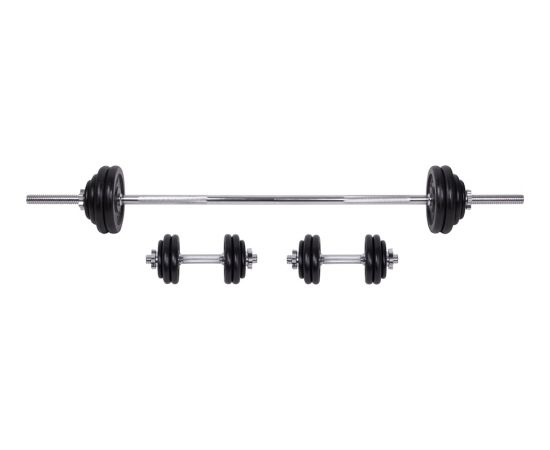 InSPORTline nomaināmo svaru tērauda hanteļu un stieņu komplekts 50 kg Hanteles