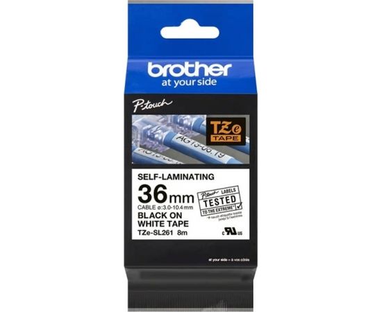 BROTHER TZESL261 36 MM BLACK ON WHITE SELF LAMINATE