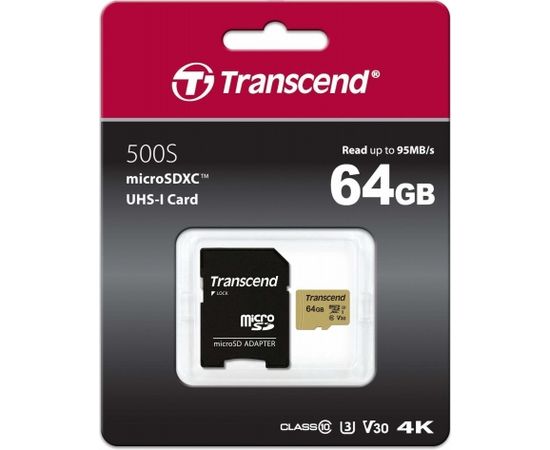 TRANSCEND 64GB microSDXC I Class 10 U3 V30 MLC with Adapter