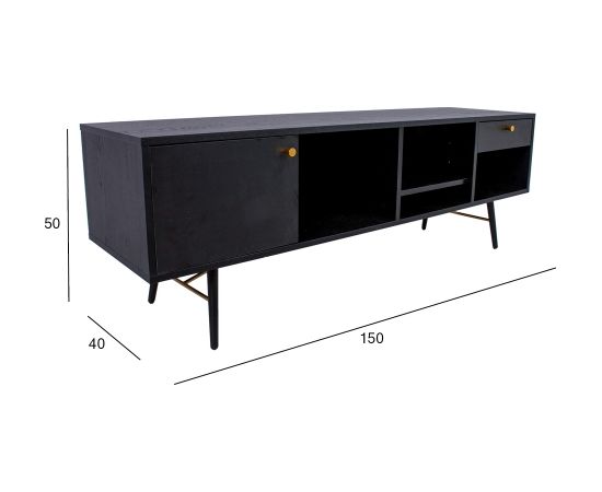 TV galds LUXEMBOURG 150x40xH50cm, melns / varš