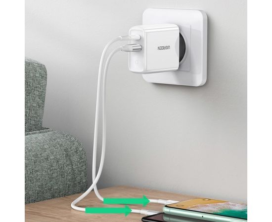 Ugreen tīkla lādētājs USB Typ C / USB 36 W Quick Charge 4.0 balts