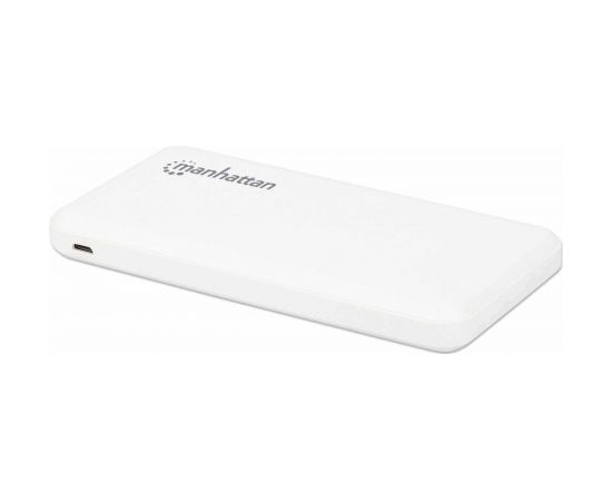 Manhattan Power Bank, 10000 mAh, Output: 2x USB-A (2.1A & 1A), Input: USB-C & Micro-USB (both 2A), White, One Year Warranty, Blister