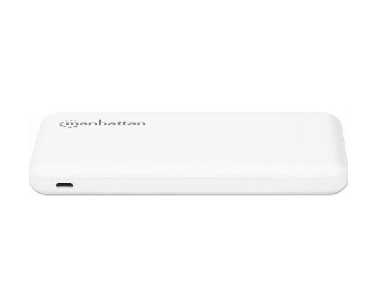 Manhattan Power Bank, 10000 mAh, Output: 2x USB-A (2.1A & 1A), Input: USB-C & Micro-USB (both 2A), White, One Year Warranty, Blister