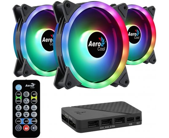 Aerocool DUO12PRO Kit 3xFan 12cm ARGB LED Dual Ring Antivibration 6 Pins Black