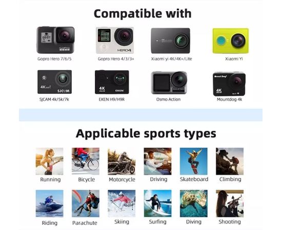 Fusion 180 in 1 piederumu komplekts sporta kamerām / GoPro / HERO9 / Xiaomi YI / EKEN / OSMO / MountDog (EVA CASE) V2