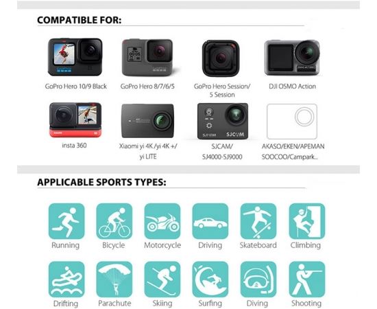 Fusion 50 in 1 piederumu komplekts sporta kamerām / GoPro / HERO9 / Xiaomi YI / EKEN / OSMO / MountDog (EVA CASE) V2