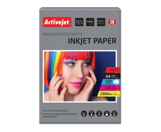 Activejet AP4-105M100 matt photo paper for ink printers; A4; 100 pcs