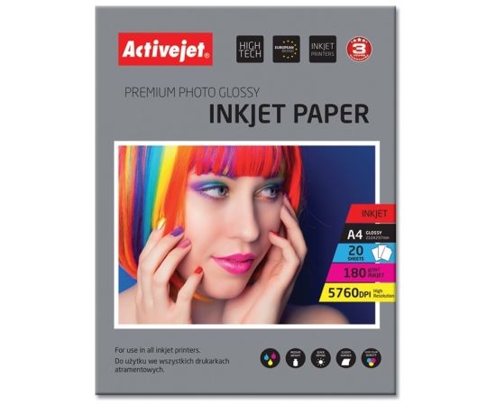 Activejet AP4-180G20 photo paper for ink printers; A4; 20 pcs