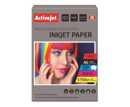 Activejet AP6-260GR200 photo paper for ink printers; A6; 200 pcs