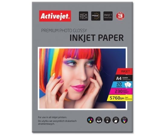 Activejet AP4-230G20 photo paper for ink printers; A4; 20 pcs