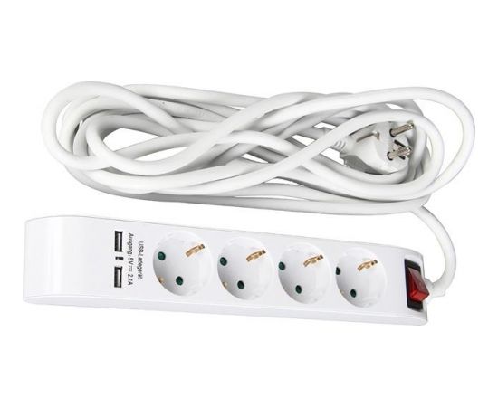 Pagarinātājs 4-vietīgs 5m a/z/s/USB 2.1A 3x1.5mm