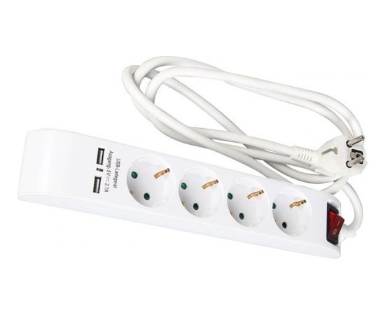 Pagarinātājs 4-vietīgs 1.4m a/z/s/USB 2.1A 3x1.5mm