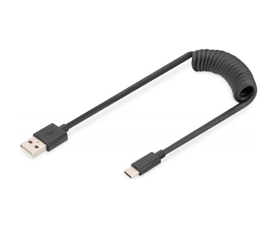 Digitus USB 2.0 Type A to USB C Spiral Cable AK-300430-006-S Black, 1 m