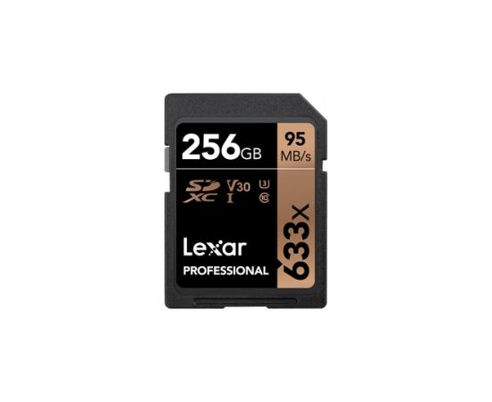 Lexar Professional 633x SDHC/SDXC UHS-I SDXC, 256GB Class 10, U3, V30, 45 MB/s, 95 MB/s