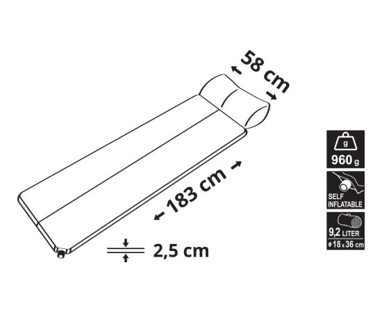 Cattara Pašregulējošs paklājs ar spilvenu 183 x 58 x 2,5 cm