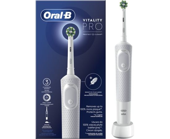 Oral-B Electric Toothbrush D103.413.3 Vitality Pro Rechargeable, For adults, Number of brush heads included 1, White, Number of teeth brushing modes 3