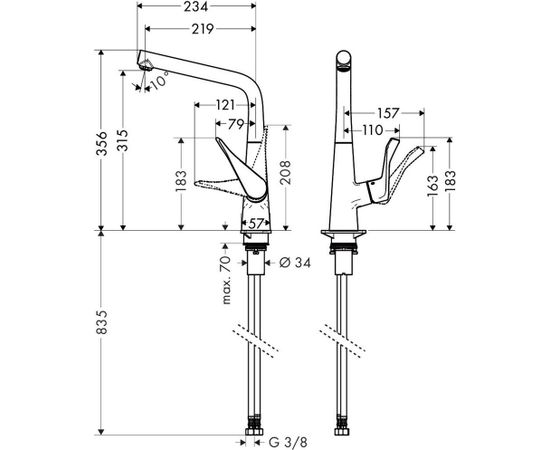 Hansgrohe Metris 320 virtuves maisītājs, hroms