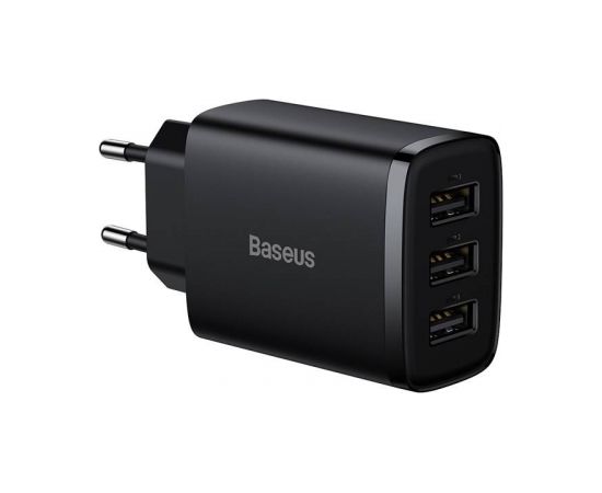 Baseus Compact Quick Charger, 3x USB, 17W (Black)