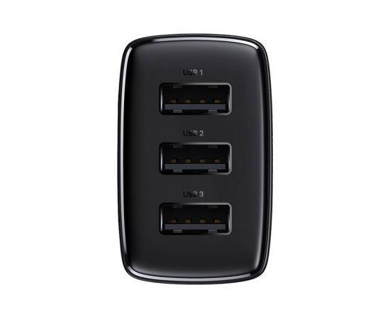 (Ir veikalā) Lādētājs 220v Baseus Compact Quick Charger, 3x USB, 17W (Black)