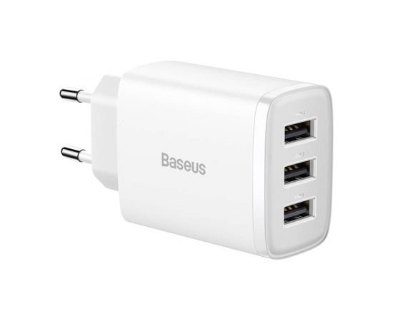 Baseus Compact Quick Charger, 3x USB, 17W (White)