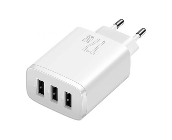 Baseus Compact Quick Charger, 3x USB, 17W (White)